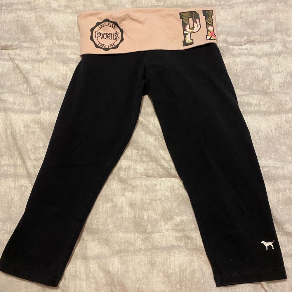 Rare PINK Tropical Foldover Crop Leggings